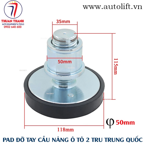 Pad đỡ gá tay cầu nâng 2 trụ kê gầm bệ xe ô tô loại vặn ren đường kính 50mm