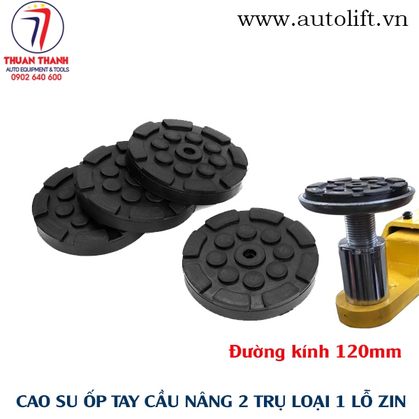 Miếng cao su hình tròn ốp tay cầu nâng 2 trụ đường kính 120mm loại 1 lỗ