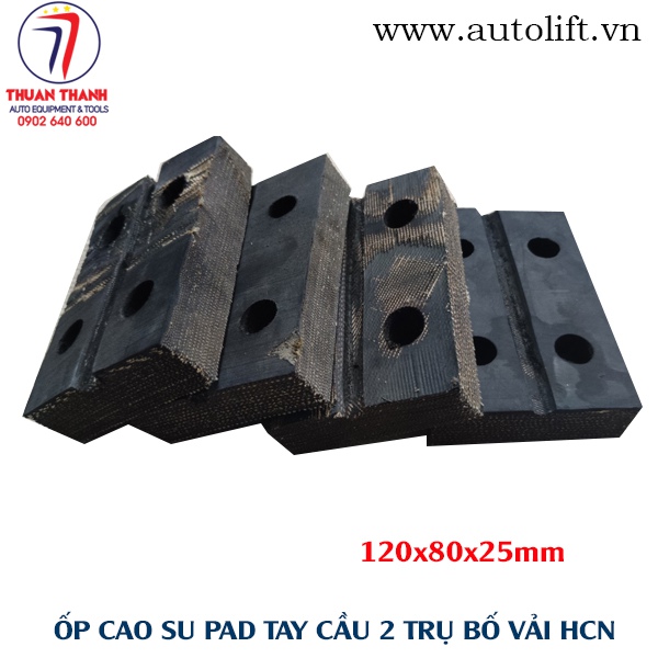 Miếng ốp cao su vải bố gắn tay cầu nâng 2 trụ hình chữ nhật 4 lỗ