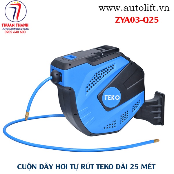 Cuộn dây dẫn hơi khí nén tự rút 25m, 9mm TEKO ZYA03-Q25 gắn treo tường