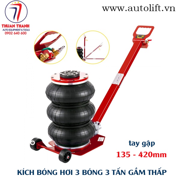 Kích hơi 3 bóng 3 tấn tay gập có bánh xe di chuyển linh hoạt màu đỏ