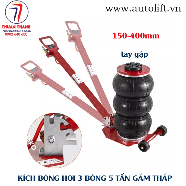 Kích bóng hơi 3 bóng 5 tấn thân gập có bánh xe di chuyển TEKO