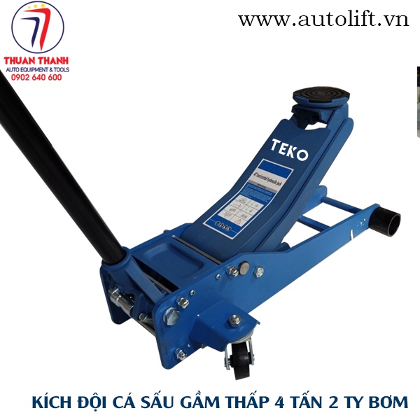 Kích cá sấu 4 tấn thân ngắn gầm thấp 2 ty bơm TEKO màu xanh