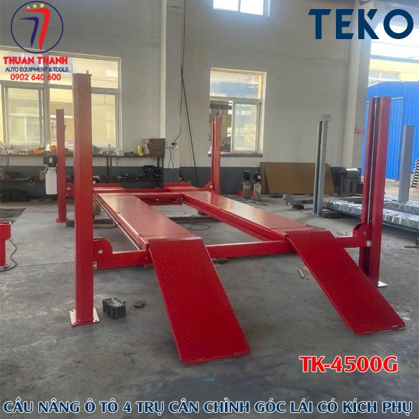 Cầu nâng ô tô 4 trụ 4.5 tấn TEKO TK-4500G cân chỉnh góc đặt bánh xe và có kích phụ 2 tấn